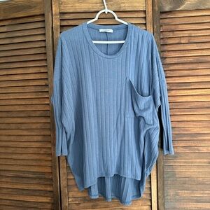 CJLA Slate Blue Ribbed Long Sleeve Top